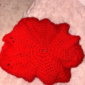Handmade Red Crochet Flower beret